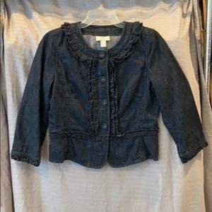Ann Taylor LOFT denim ruffled blazer size 4